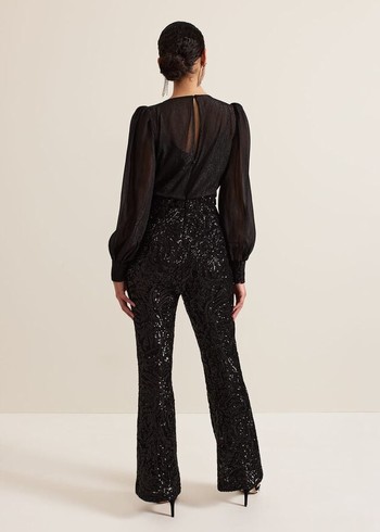 Phase Eight Milena Sequin Jumpsuit Black USA | 2108736-QC